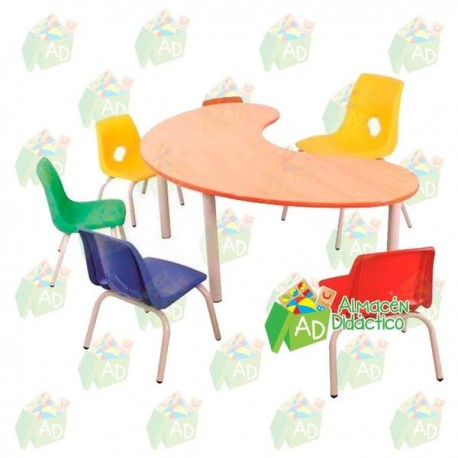 CONJUNTO MESA MEDIA LUNA/5 SILLAS BRAVO CH Y 1 SILLA GDE (SOBRE PEDIDO)-JuguetesEstrella-MOBILIARIO PARA AULAS